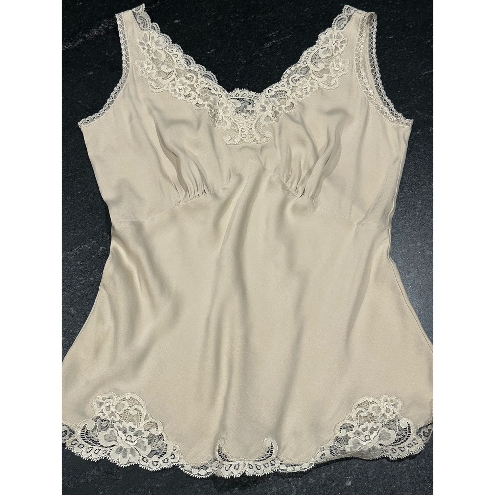 Silk Lace Cami Top Y2K Champagne Bias Cut Babydoll Slip Tank Small